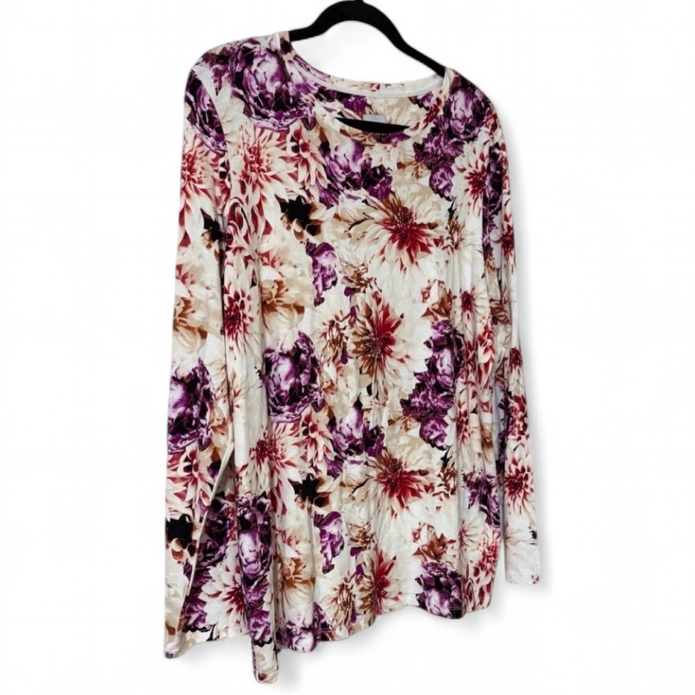 Chico's Floral Long Sleeve Crewneck Top - Plum & Burgundy - Size 3 / XL - Picture 6 of 8